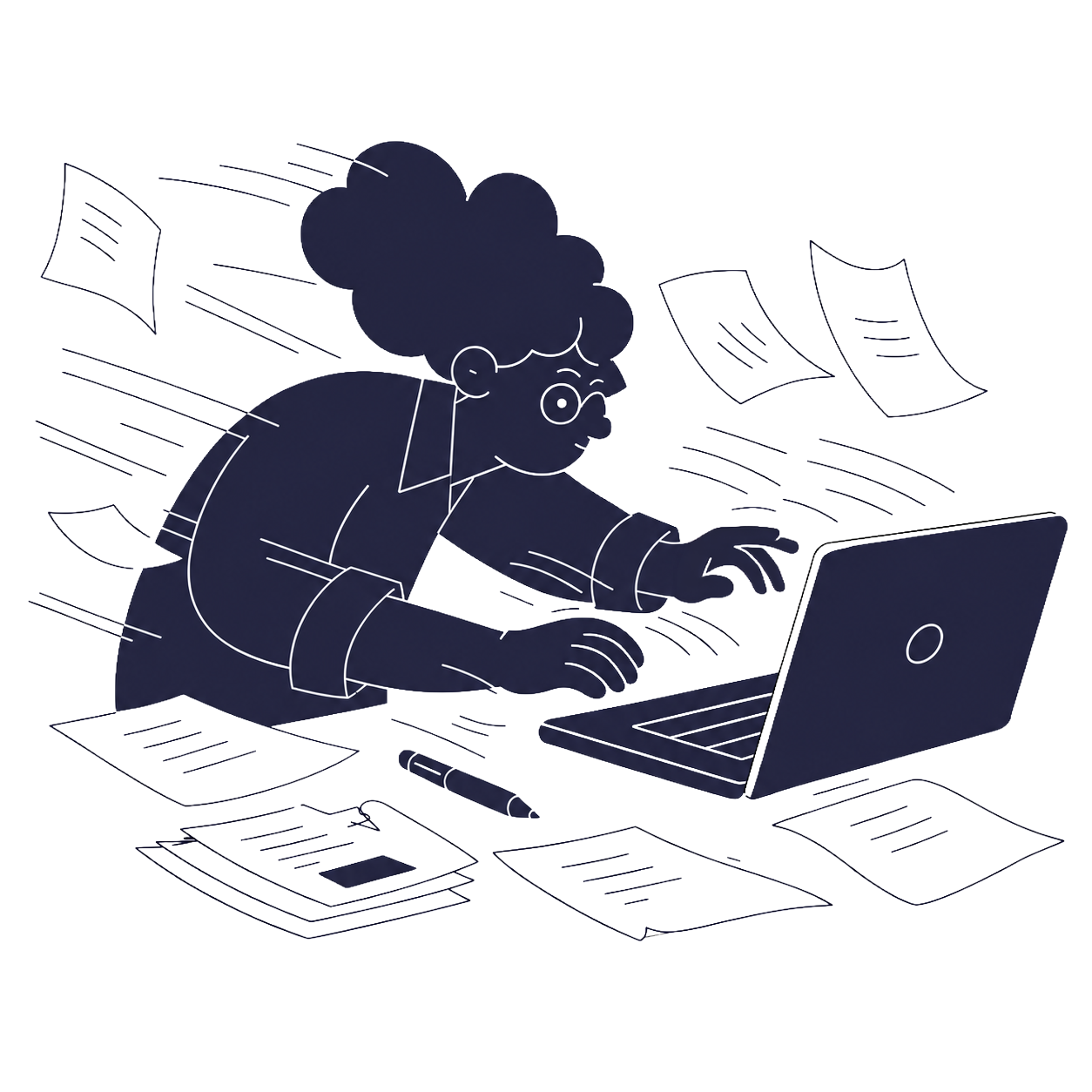 Illustration of a broker working through digital wholesale submissions and tracking bind activity.